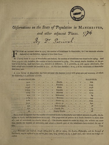 Observations on the state of population in Manchester, and other adjacent places