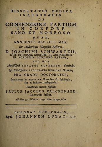 Dissertatio medica inauguralis de consensione partium in corpore sano et morboso ...