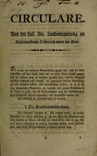 Da es sich bey mehreren Gelegenheiten gezeigt hat, dass die Todtenbeschau auf dem Lande nicht nur an vielen Orten höchst mangelhaft ist