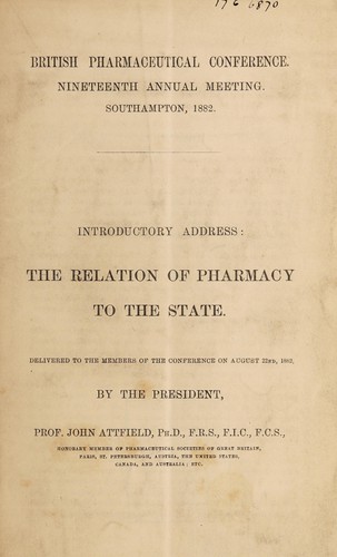 The relation of pharmacy to the state