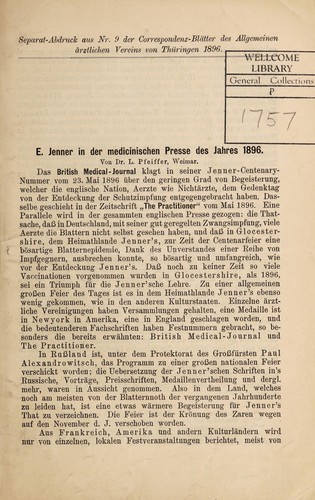 E. Jenner in der medicinischen Presse des Jahres 1896