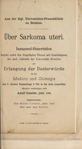 Ueber Sarkoma uteri ...