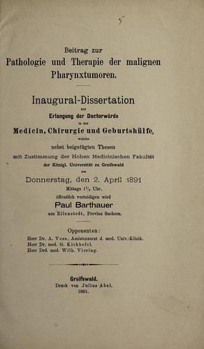 Beitrag zur Pathologie und Therapie der malignen Phranytumoren ...
