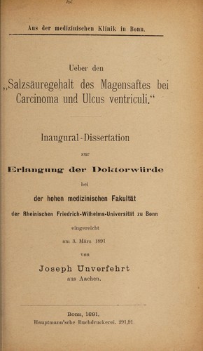 Ueber den "Salzsäuregehalt des Magensaftes bei Carcinoma und Ulcus ventriculi" ...