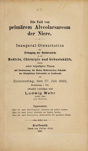 Ein Fall von primären Alveolarosarcom der Niere ...