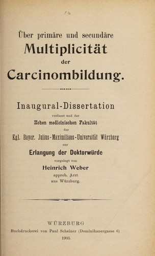 Über primäre und secundäre Multiplicität der Carcinombildung ...