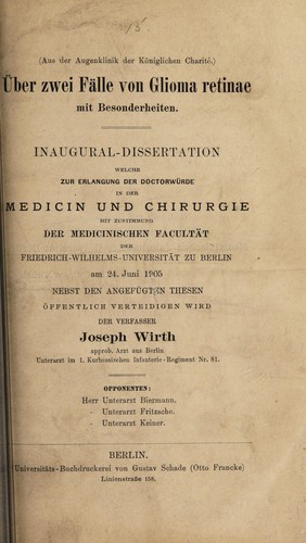 ©ber zwei F©Þlle von Glioma retinae, mit Besonderheiten ...