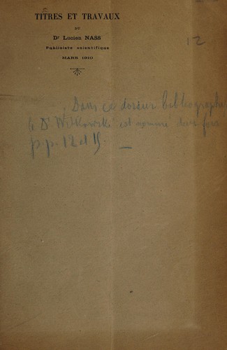 Titres de travaux du Dr. Lucien Nass