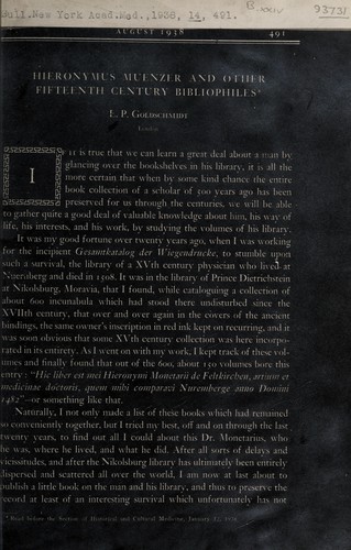 Hieronymus Muenzer and other fifteenth century bibliophiles