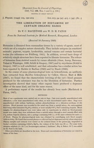 The liberation of histamine by certain organic bases