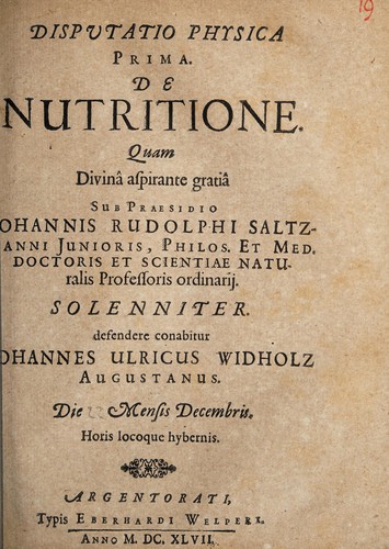 Disputatio physica prima de nutritione ...