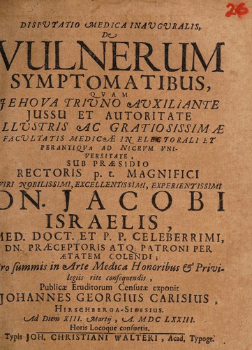 Disputatio medica inauguralis, de vulnerum symptomatibus, ...