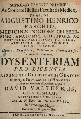 Dysenteriam ... disquisitioni proponit David Valtherus ...