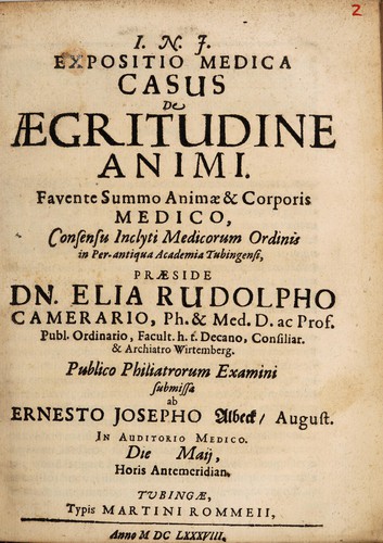 Expositio medica casus de aegritudine animi ...