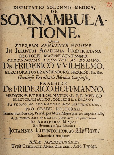 Disputatio solennis medica de somnabulatione ...
