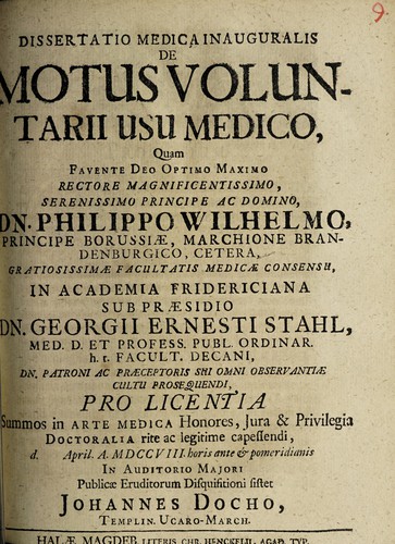Dissertatio medica inauguralis de motus voluntarii usu medico ...