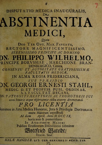 Disputatio medica inauguralis, de abstinentia medici