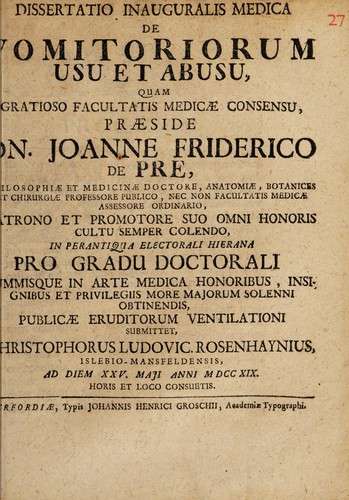 Dissertatio inauguralis medica de vomitoriorum usu et abusu ...