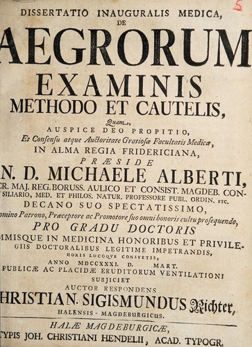 Dissertatio inauguralis medica, de aegrorum examinis methodo et cautelis ...