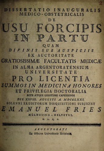 Dissertatio inauguralis medico-obstetricalis de usu forceps in partu ...