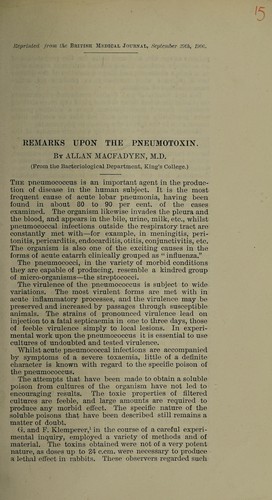 Remarks upon the pneumotoxin