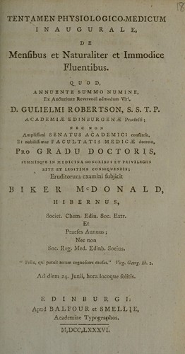 Tentamen physiologico-medicum inaugurale, de mensibus et naturaliter et immodice fluentibus