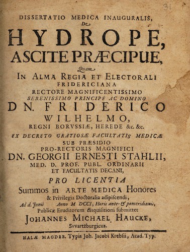 Dissertatio medica inauguralis, de hydrope, ascite praecipue
