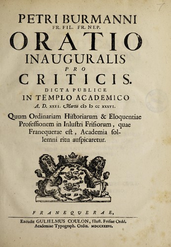 Oratio inauguralis pro criticis