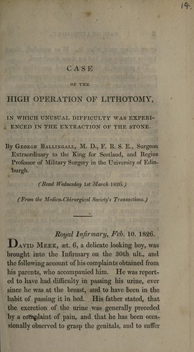 Case of the high operation of lithotomy