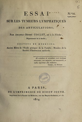 Essai sur les tumeurs lymphatiques des articulations
