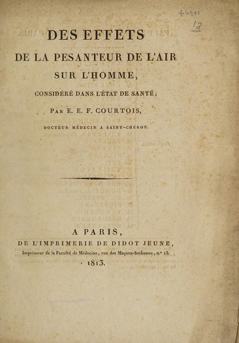 Des effets de la pesanteur de l'air sur l'homme, considéré dans l'état de santé