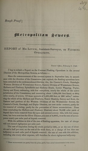 Report of Mr Lovick, Assistant Surveyor, on flushing operations