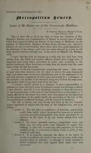 Letter of Mr Baker, one of the Coroners for Middlesex