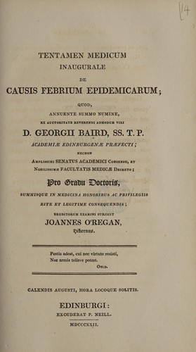 Tentamen medica inauguralis, de causis febrium epidemicarum