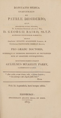 Dissertatio medica inauguralis de patriae desiderio