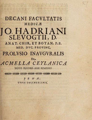 Prolusio inauguralis de acmella ceylanica novo fluoris albi remedio