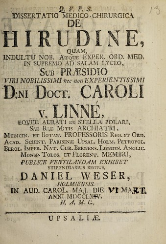 Dissertatio medica-chirurgica de hirudine