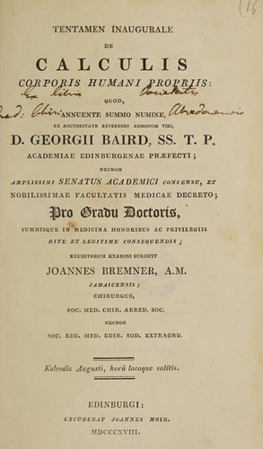 Tentamen inauguralis de calculis corporis humani propriis
