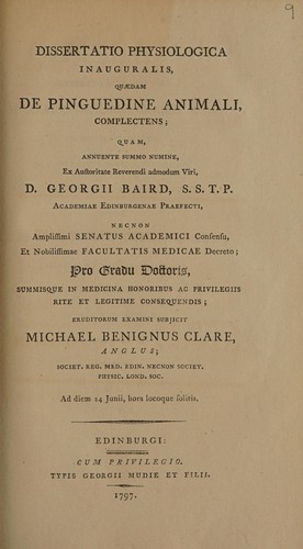 Dissertatio physiologica inauguralis, quaedam de pinquedine animali complectens ...