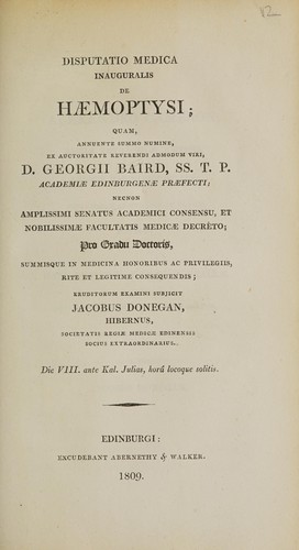 Dissertatio medica inauguralis de haemoptysi