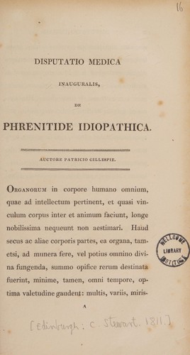 Dissertatio medica inauguralis, de phrenitide idiopathica