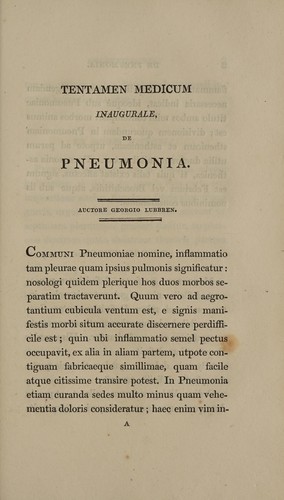 Tentamen medica inauguralis, de pneumonia