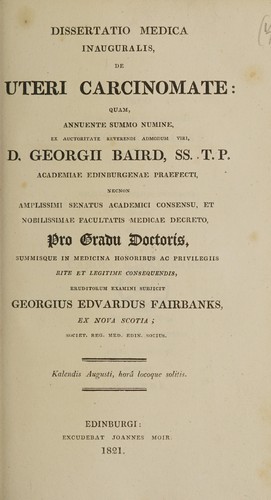 Dissertatio medica inauguralis, de uteri carcinomate