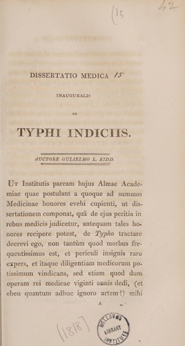Dissertatio medica inauguralis de typhi indiciis
