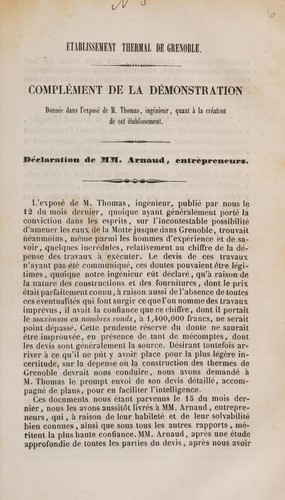 Complément de la démonstration donnée dans l'exposé de M. Thomas, ingénieur, quant à la création de cet établissement. Déclaration de M.M. Arnaud, entrepreneurs