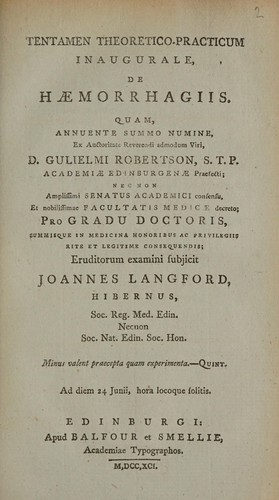 Tentamen theoretico-practicum inaugurale, de haemorrhagiis ...