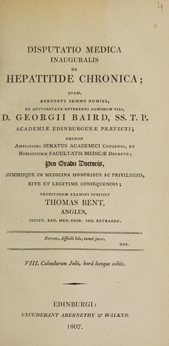 Disputatio medica inauguralis de hepatitide chronica ...