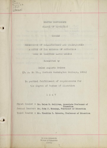 Beginnings of maladjustment and delinquency