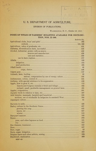Index of titles of Farmers' bulletins available for distribution, nos. 22 - 560