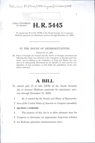 A bill to amend part B of title XVIII of the Social Security Act to increase Medicare payments for physicians' services through December 31, 2009